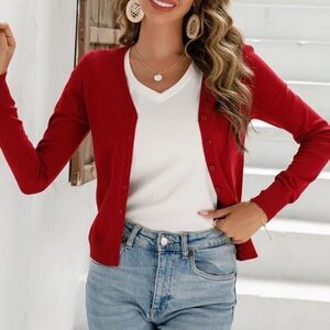 SHEIN Burnt Red Women's Cardigan Sweater